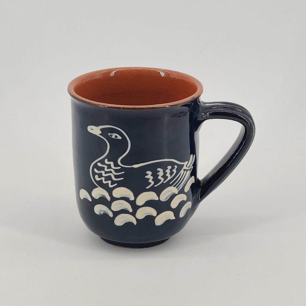 Art Studio Pottery Large Mug Blue Redware Duck